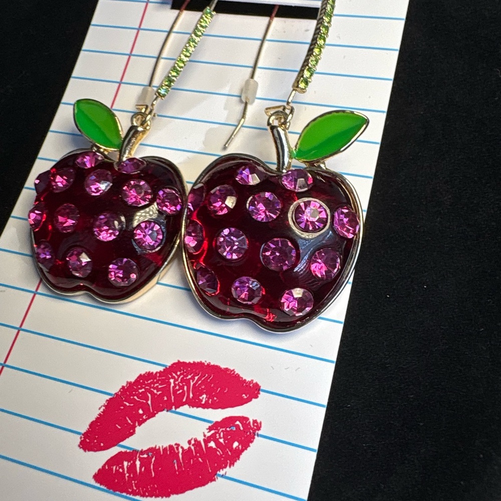 Betsey Johnson dangling apple earrings NIB